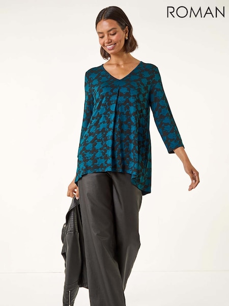 Roman Blue Printed Pleat Front T-Shirt (V10992) | £32