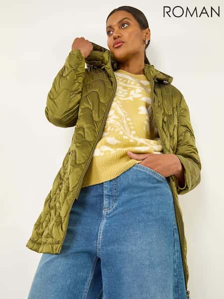 Roman Green Abstract Quilted Hooded Coat (V11017) | £65