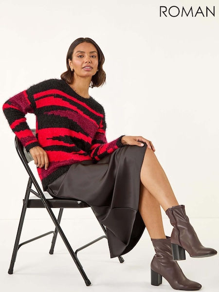Roman Black Fluffy Colour Block Knit Jumper (V11025) | £45