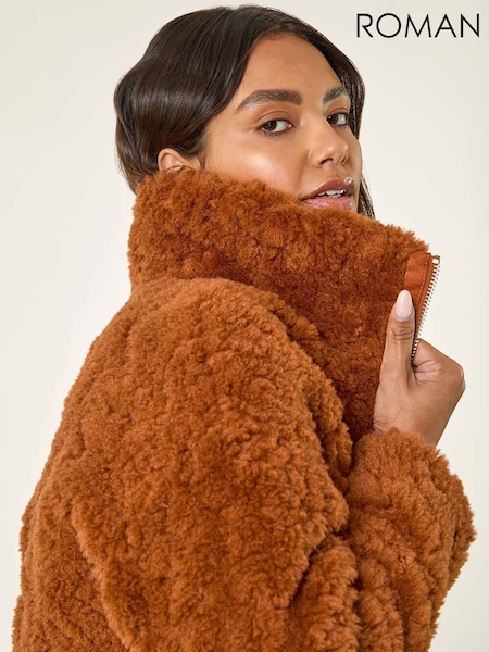Roman Brown Teddy Faux Fur Bomber Jacket (V11101) | £70