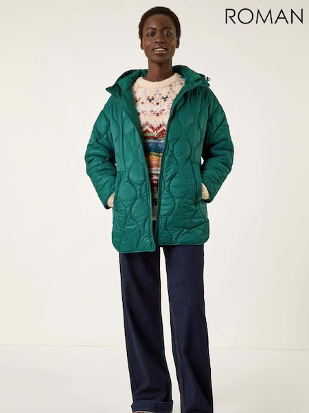 Roman Green Quilted Hooded Coat (V11110) | £68