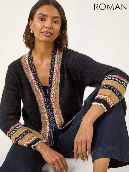 Roman Black Cross Stitch Detail Knit Cardigan (V11114) | £50