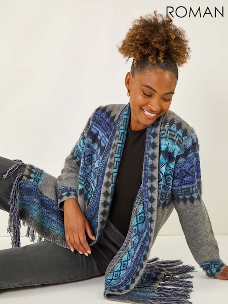 Roman Grey Jacquard Edge Knit Cardigan (V11116) | £55