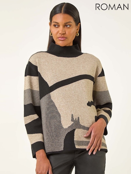 Roman Natural Abstract Knit High Neck Jumper (V11135) | £42