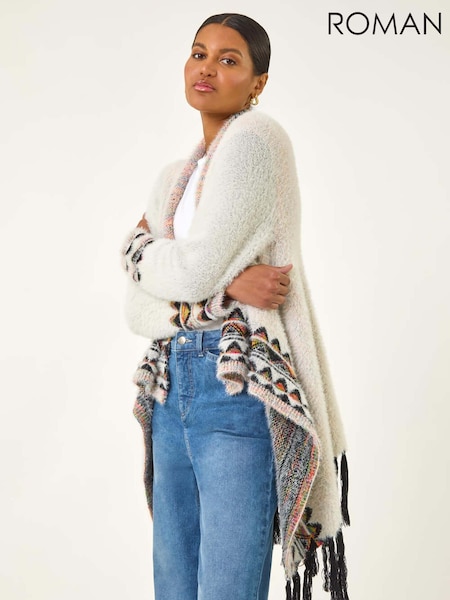 Roman White Fluffy Fringe Poncho (V11136) | £48