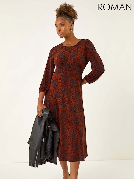 Roman Red Speckled A-Line Stretch Midi Dress (V11139) | £50