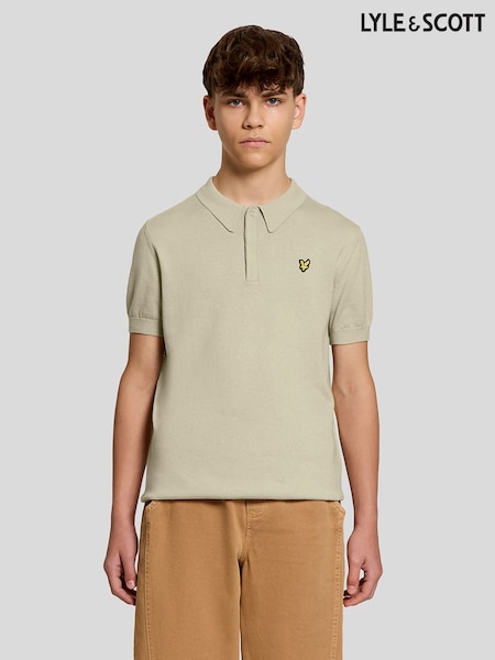 Lyle & Scott Cream Knitted Polo Shirt (V11160) | £55