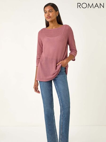 Roman Pink Crochet Knit Tunic Stretch Top (V11196) | £36