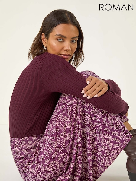 Roman Red Sprig Leaf Stretch Midi Skirt (V11217) | £32