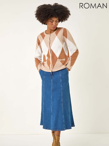 Roman Natural Geometric Buttoned Knit Cardigan (V11218) | £50