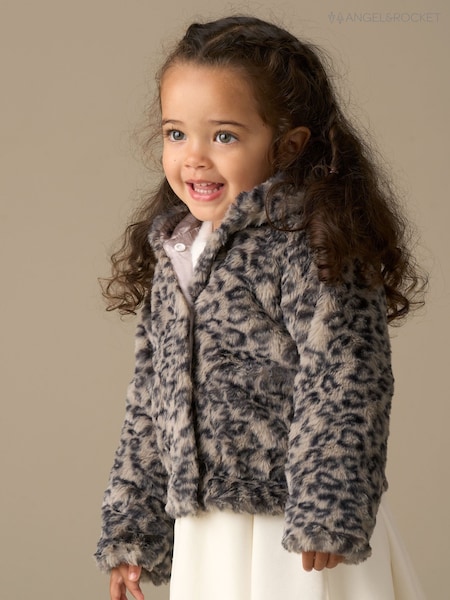 Angel & Rocket Natural Lyla Leopard Hooded Fur Jacket (V11329) | £50 - £52