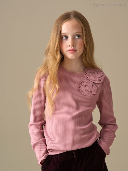 Angel & Rocket Pink Lizzy Corsage Rib Long Sleeves Top (V11357) | £16 - £20