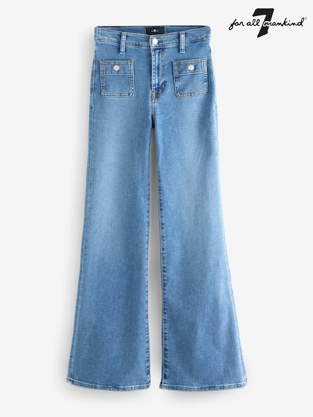 7 For All Mankind Blue Modern Dojo Tailorless Oceanstone With Patch Pockets Jeans (V11560) | £250