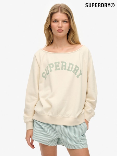 Superdry White Athletic Essentials Bardot Crew Sweatshirt (V11562) | £45