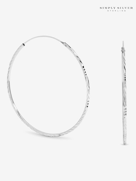 Simply Silver Sterling Silver 925 Polished Diamond Cut Sleeper Hoop Earrings (V11572) | £45