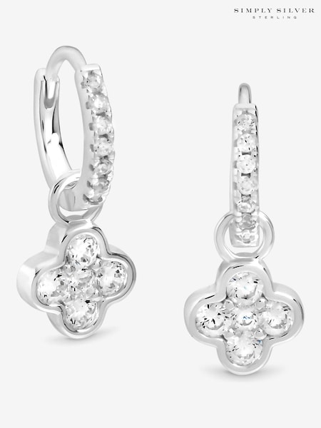 Simply Silver Sterling Silver 925 Cubic Zirconia Clover Charm Hoop Earrings (V11576) | £30