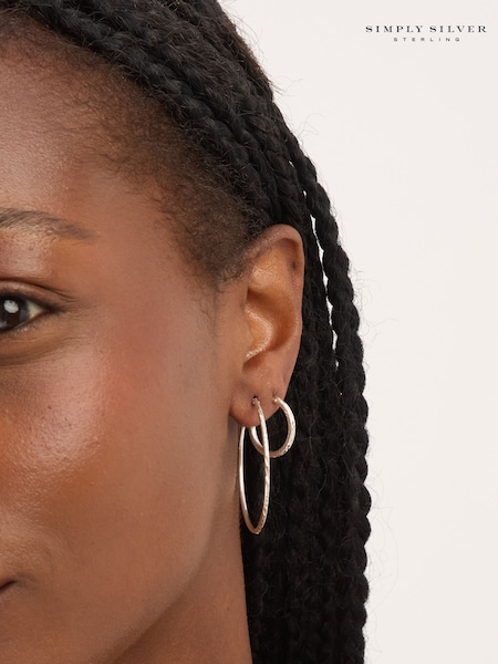 Simply Silver 925 Sterling Silver Polished Diamond Cut Sleeper Hoop Earrings (V11577) | £25