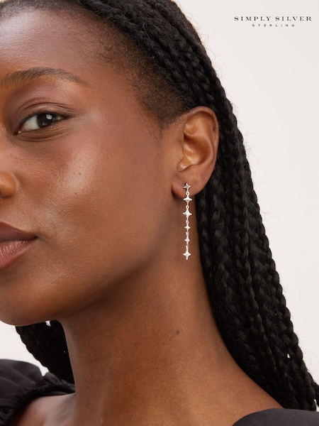Simply Silver 925 Sterling Silver Polished Long Celestial Drop Earrings (V11583) | £40