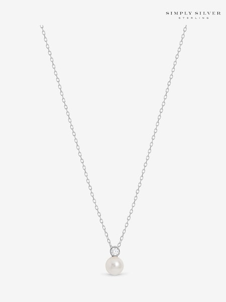 Simply Silver 925 Sterling Silver Cubic Zirconia Besel Pearl Drop Pendant (V11602) | £25