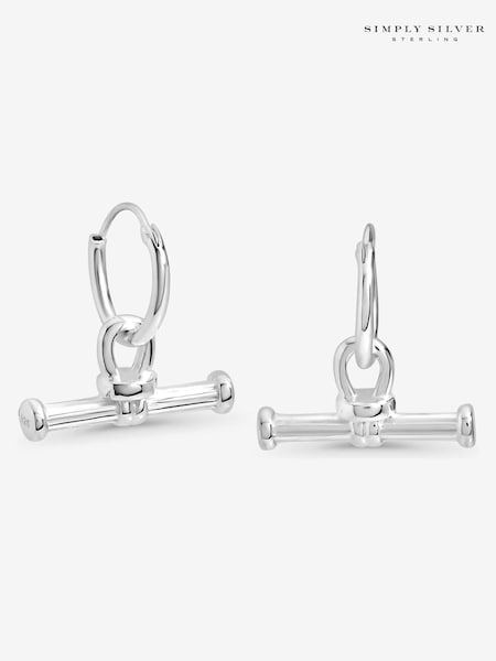 Simply Silver 925 Sterling Silver Polished Textured T Bar Hoop Earrings (V11606) | £35