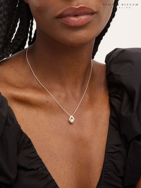 Simply Silver 925 Sterling Silver Pave and Pearl Pendant (V11610) | £30