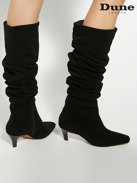 Dune London Black Saunders Slouchy Kitten Heel Boots (V11653) | £199