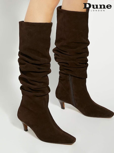 Dune London Brown Saunders Slouchy Kitten Heel Boots (V11655) | £199