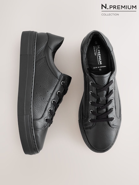 Black Signature Premium Leather Lace-Up Trainers (V11667) | £70