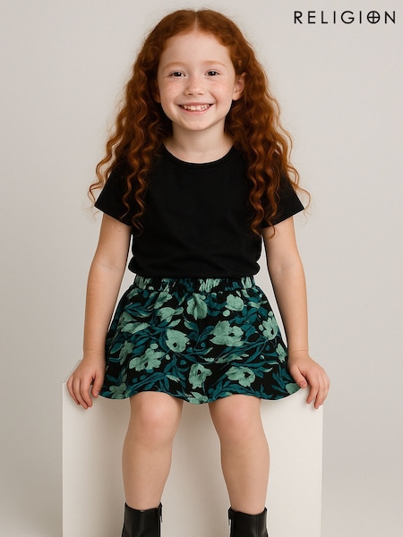 Religion Green Linda Tiered Ruffle Skirt In Leaf Print (V11708) | £25