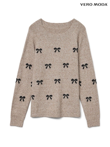 VERO MODA Brown Bow Detail Knitted Jumper (V11812) | £26