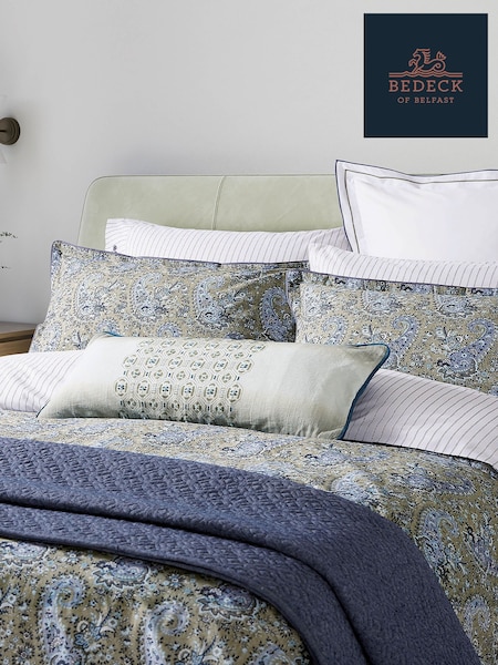 Bedeck of Belfast Blue Green Elara 200 Thread Cotton Pillowcases Pair (V11886) | £24