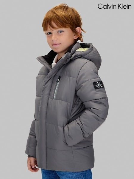 Calvin Klein Grey Hooded Puffer Jacket (V12092) | £130