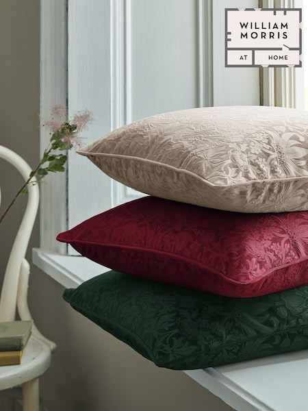 William Morris At Home Forest Green Strawberry Thief Embossed Cushion (V12190) | £45