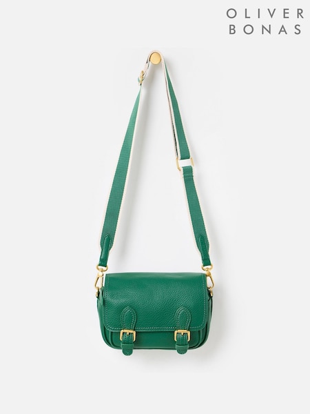 Oliver Bonas Green Freya Fold Over Double Buckle Cross-Body Bag (V12192) | £60