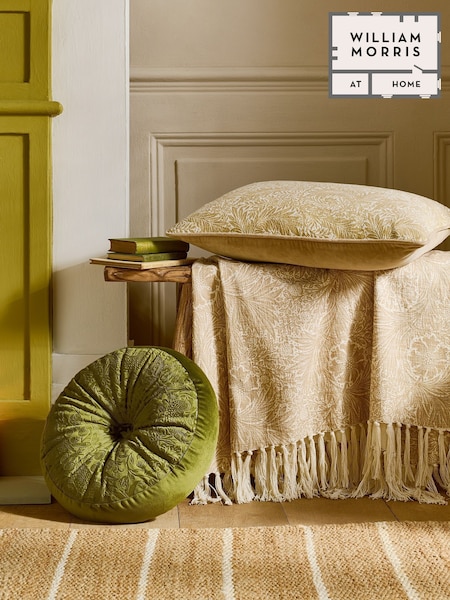 William Morris At Home Olive Green Strawberry Thief Embossed Circular Cushion (V12196) | £30