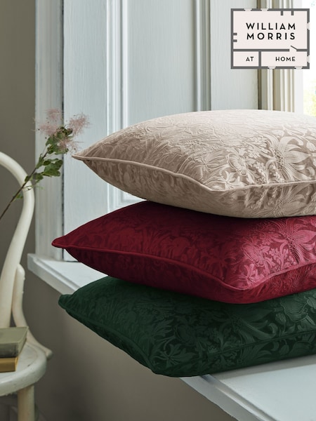 William Morris At Home Berry Red Strawberry Thief Embossed Cushion (V12200) | £45