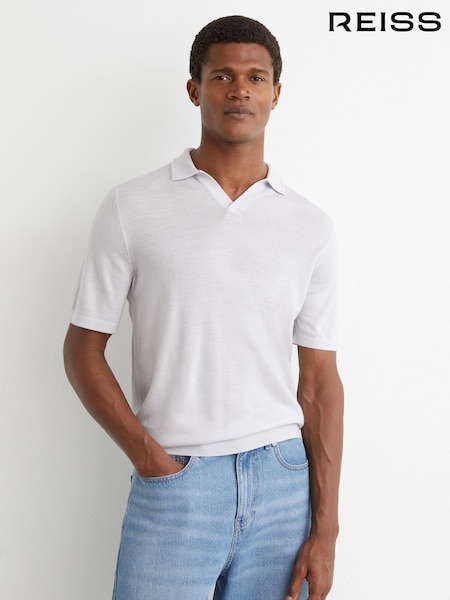 Reiss Frost Blue Duchie Merino Wool Open-Collar Polo Shirt (V12211) | £88