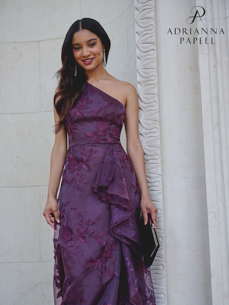 Adrianna Papell Purple Embroidered Ruffle Gown (V12287) | £289