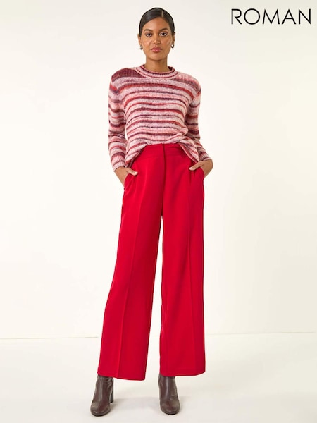 Roman Red Deep Waistband Wide Leg Belted Trousers (V12307) | £42