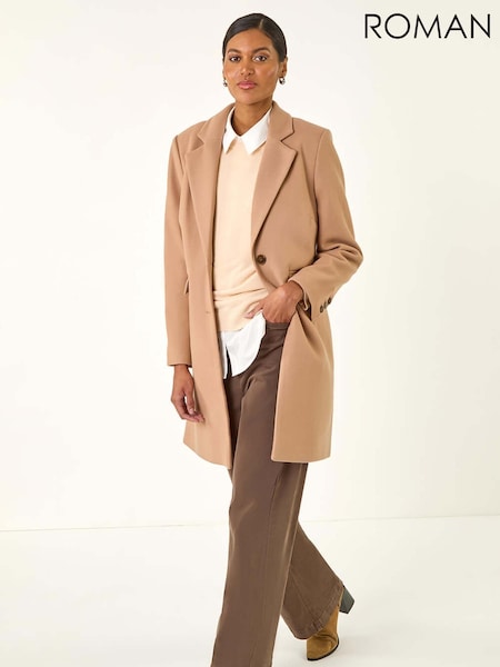 Roman Brown Tailored Single Breasted Coat (V12310) | £75
