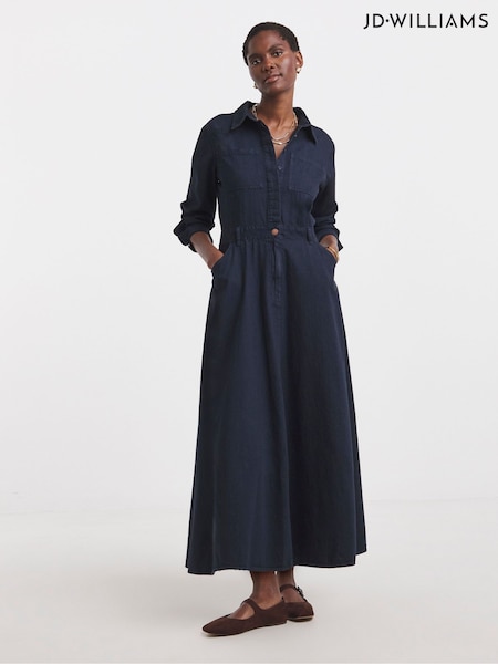 JD Williams Blue JD Williams Blue Cotton Rich A Line Denim Shirt Maxi Dress (V12317) | £56