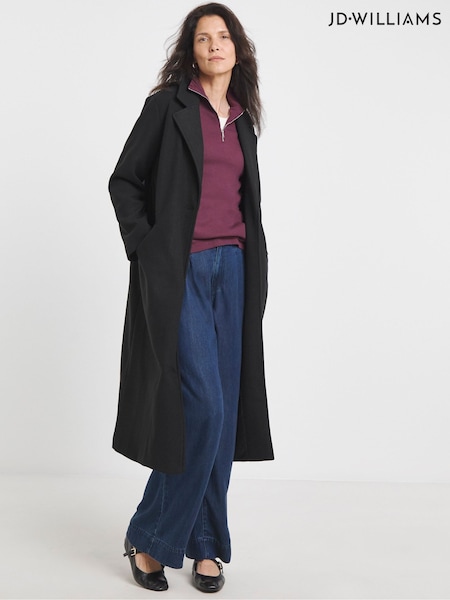 JD Williams Black Longline Single Breasted Lined Wool Coat (V12326) | £70