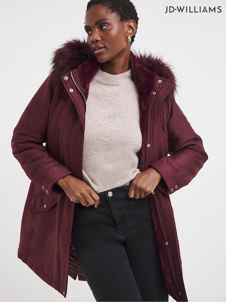 JD Williams Red Faux Fur Lined Hooded Parka Coat (V12330) | £88