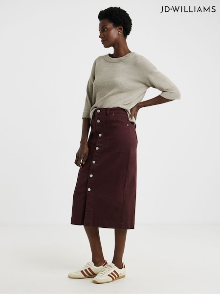 JD Williams Red Button Through Denim Midi Skirt (V12341) | £34