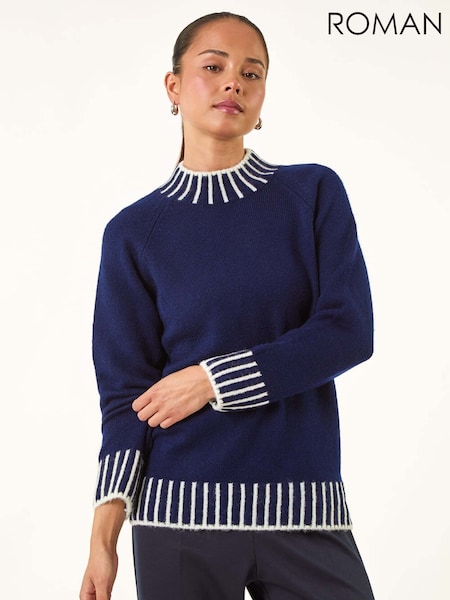 Roman Blue Petite Contrast Detail Knit Jumper (V12384) | £42