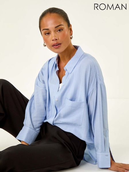 Roman Blue Petite Stripe Buttoned Pocket Shirt (V12389) | £42