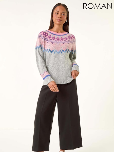 Roman Grey Petite Fairisle Raglan Knit Jumper (V12414) | £42
