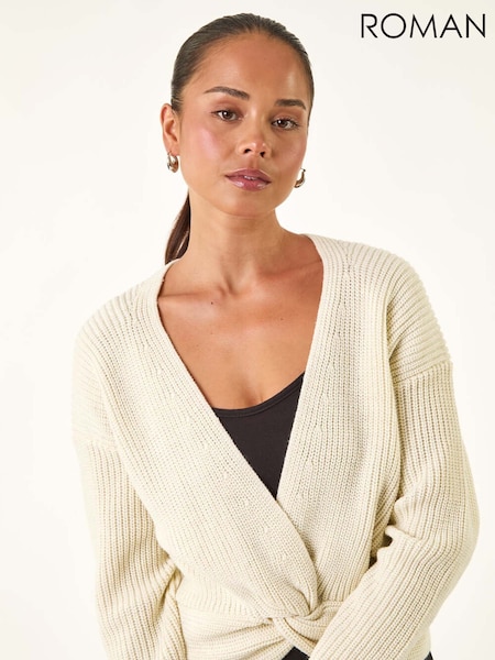 Roman White Petite Twist Front Knit Cardigan (V12423) | £32