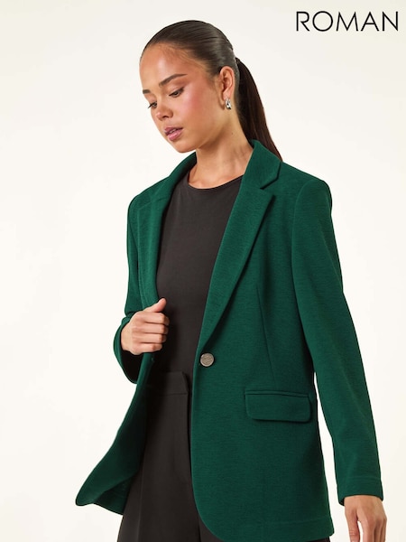 Roman Deep Blue Green Petite Textured Buttoned Blazer (V12443) | £55