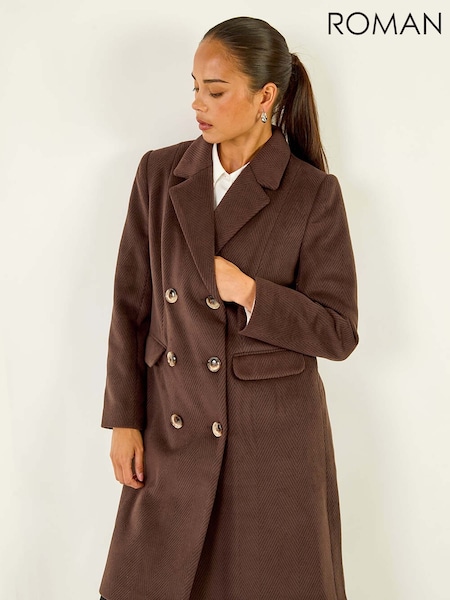 Roman Brown Petite Double Breasted Coat (V12445) | £110